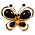 Brown Resin Stone, Citrine Crystal Butterfly Brooch In Gold Tone Metal