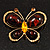 Brown Resin Stone, Citrine Crystal Butterfly Brooch In Gold Tone Metal - view 2
