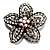 Five Petal Diamante Floral Brooch (Black&Clear)