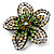 Five Petal Diamante Floral Brooch (Black&Olive Green) - view 3