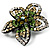 Five Petal Diamante Floral Brooch (Black&Olive Green) - view 4