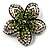 Five Petal Diamante Floral Brooch (Black&Olive Green)