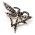 Ash Grey Crystal Butterfly And Heart Brooch (Silver) - view 4