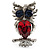 Silver Tone Stunning CZ Owl Brooch (Red & Blue)