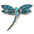 Classic Azure Blue Crystal Dragonfly Brooch in Silver Tone - 65mm
