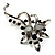 Black Crystal Floral Brooch (Silver Tone)