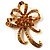 Amber Coloured Crystal Bow Corsage Brooch (Gold Tone)
