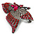 Exotic Magenta Diamante Butterfly Brooch (Gun Metal Finish) - view 5
