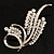 Silver Tone Twirl Diamante Leaf Brooch