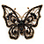 Vintage Black Crystal Butterfly Brooch (Antique Gold)