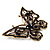 Vintage Black Crystal Butterfly Brooch (Antique Gold) - view 2