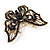 Vintage Black Crystal Butterfly Brooch (Antique Gold) - view 4