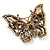 Vintage Black Crystal Butterfly Brooch (Antique Gold) - view 6