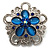 Silver Plated Filigree Blue Crystal Corsage Brooch