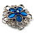 Silver Plated Filigree Blue Crystal Corsage Brooch - view 3