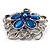 Silver Plated Filigree Blue Crystal Corsage Brooch - view 4