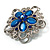 Silver Plated Filigree Blue Crystal Corsage Brooch - view 5