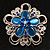 Silver Plated Filigree Blue Crystal Corsage Brooch - view 2