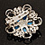Silver Plated Filigree Blue Crystal Corsage Brooch - view 7