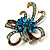 Azure Crystal Bow Corsage Brooch (Gold Tone) - view 4