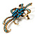 Azure Crystal Bow Corsage Brooch (Gold Tone) - view 5