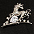 Rhodium Plated Clear CZ Horse Brooch - view 2