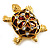 Cute Brown Enamel Crystal Turtle Brooch (Gold Plated) - view 8