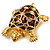 Cute Brown Enamel Crystal Turtle Brooch (Gold Plated) - view 6