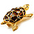 Cute Brown Enamel Crystal Turtle Brooch (Gold Plated) - view 9