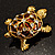 Cute Brown Enamel Crystal Turtle Brooch (Gold Plated) - view 11