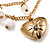 'Simulated Pearl Flower, Heart & Acrylic Bead' Charm Safety Pin Brooch (Gold Tone) - view 4