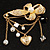 'Simulated Pearl Flower, Heart & Acrylic Bead' Charm Safety Pin Brooch (Gold Tone) - view 2