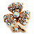 Tiny AB Crystal Clover Pin Brooch (Gold Tone)