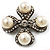 Vintage Imitation Pearl Crystal Cross Brooch (Antique Silver) - view 7