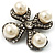 Vintage Imitation Pearl Crystal Cross Brooch (Antique Silver) - view 5