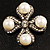 Vintage Imitation Pearl Crystal Cross Brooch (Antique Silver) - view 2