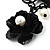 'Bow, Rose, Crystal Ball & Simulated Pearl Bead' Charm Black Tone Safety Pin Brooch (Catwalk - 2014) - view 3