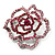 Stunning Pink Crystal Rose Brooch (Silver Tone) - view 12