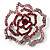 Stunning Pink Crystal Rose Brooch (Silver Tone) - view 15