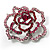 Stunning Pink Crystal Rose Brooch (Silver Tone) - view 13