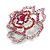 Stunning Pink Crystal Rose Brooch (Silver Tone) - view 4