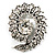 Oversized Clear Crystal Twirl Brooch/ Pendant (Antique Silver Metal Finish)