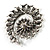Oversized Clear Crystal Twirl Brooch/ Pendant (Antique Silver Metal Finish) - view 2