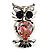 Silver Tone Stunning CZ Owl Brooch (Pink & Navy Blue) - view 2