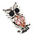 Silver Tone Stunning CZ Owl Brooch (Pink & Navy Blue) - view 3