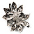 Large Diamante Floral Corsage Brooch (Antique Silver Tone) - view 7