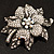 Large Diamante Floral Corsage Brooch (Antique Silver Tone) - view 14
