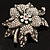 Large Diamante Floral Corsage Brooch (Antique Silver Tone) - view 3