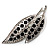 Large Black Diamante 'Leaf' Pin/Pendant (Silver Tone) - view 9