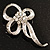 Silver Tone Clear Crystal Fancy Bow Brooch - view 2
